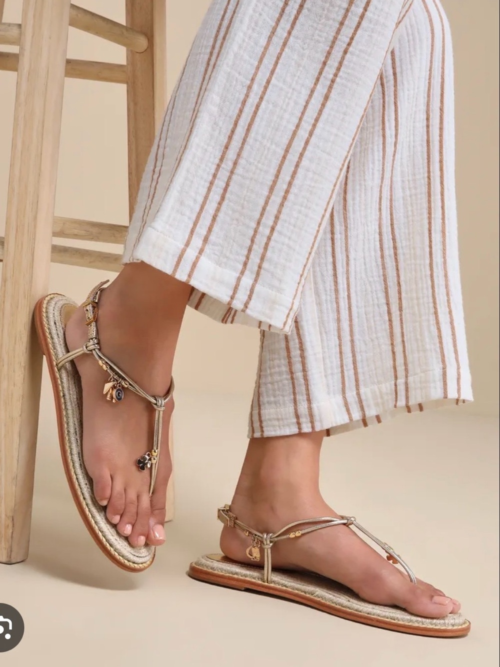 Schutz Mitchell Platina Gold Metallic Charm Espadrille Sandals- worn once!